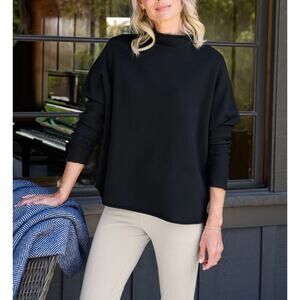Frank & Eileen Effie Long-Sleeve Funnel Neck Capelet Black Pullover Sweatshirt S